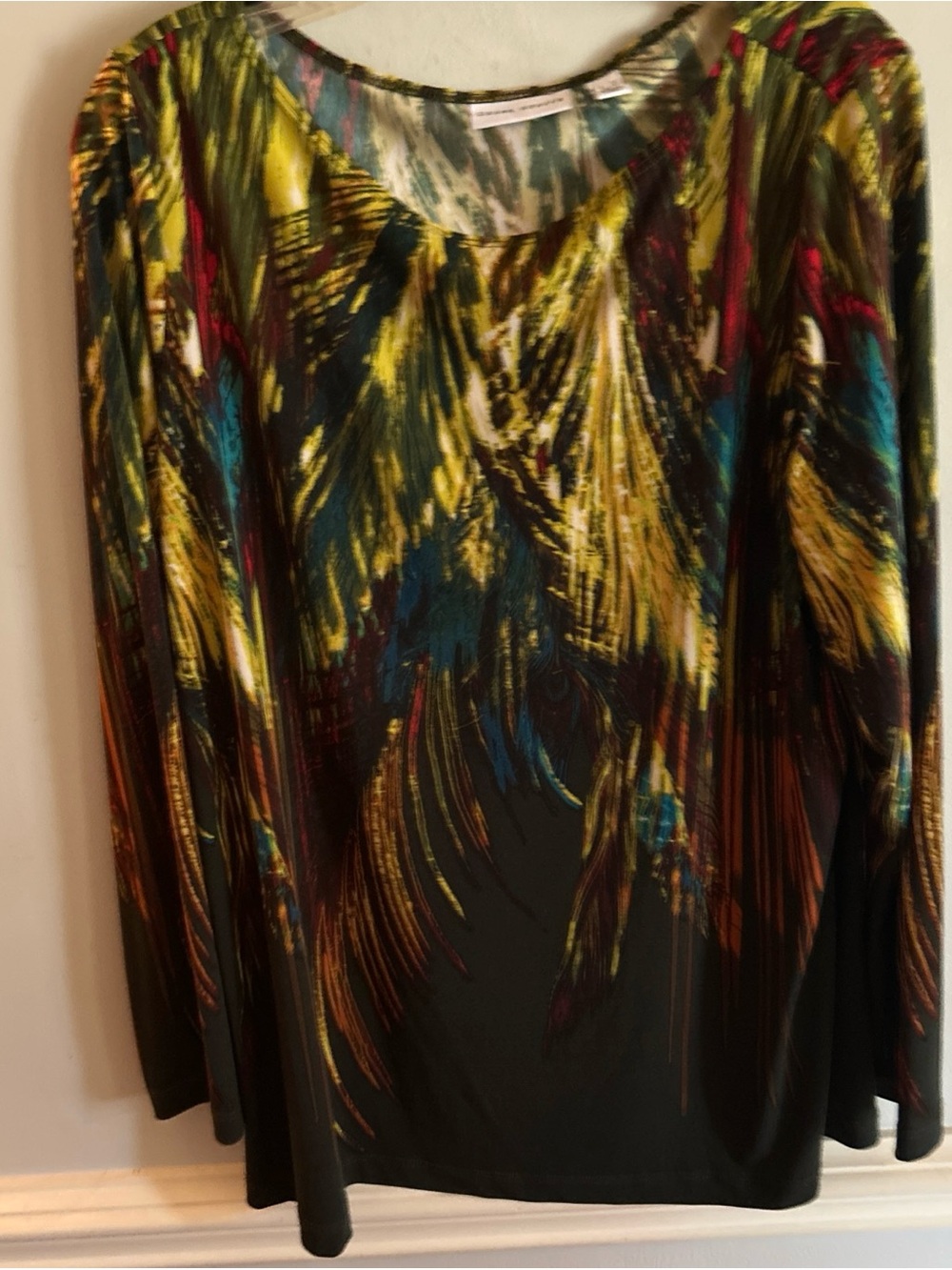 Susan Graver Black Multi Brushstroke Scoop Neck Tunic